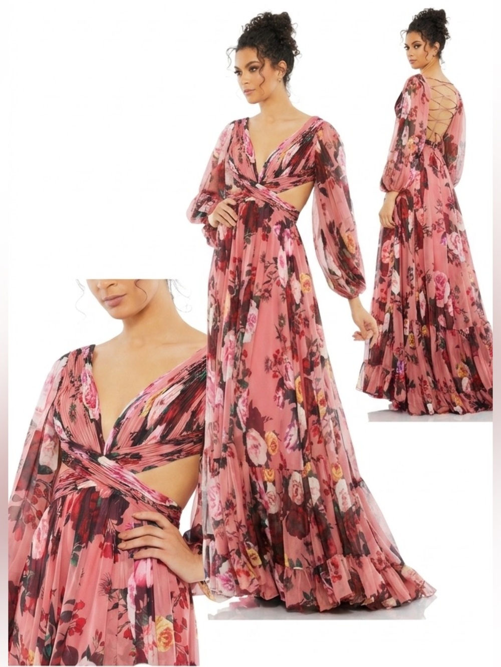 NWT MAC DUGGAL 67946 FLORAL Maxi Chiffon Gown sz 6 Wedding guest Formals